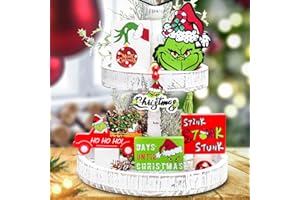 BHLUUIYER Christmas Tiered Tray Decorations - 6pcs Wooden Signs Table Centerpieces for Rustic Xmas Holiday Indoor Home Table Top Décor