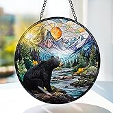 Bimkole Bear Stained Glass Suncatcher Window Hanging - Animal Tree Indoor Window or Doorway Decoration - Handmade Sun Catcher Decor for Garden Home Christmas & Birthday Gifts 7.87x7.87 inch