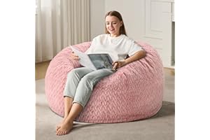 HOBESTLUK 3ft Bean Bag Chairs for Adults Large Beanbag Chair with Chevron Plush Fur Cover Big Bean Bag Chair for Living Room Bedroom Dorm (Pink)