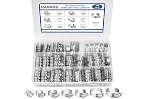 RASKOO 140PCS Premium All Stainless Steel Hose Clamps Kit, 7 Size (1/4"-1-1/2") Adjustable Hose Clamp Assortment, Long-lasting Worm Gear Clamps for Fuel Line, Plumbing, Mechanical Applications, Garden