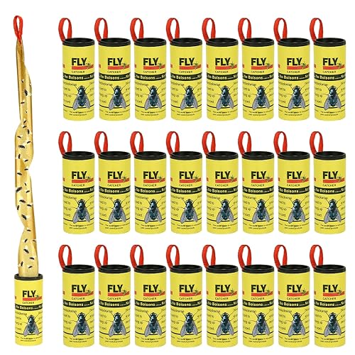 24PCS Fly Paper Strips, Sticky Fly Ribbons Traps | Fly Tape Trap Ribbons for Indoor and Outdoor