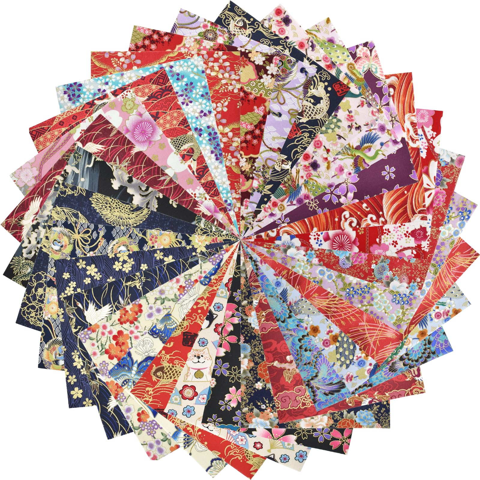 SHRJ 30Pcs 8x10" Fat Fabric Squares Quilting Cotton Pre-Cut Bundles Japanese Style Floral Dragon Butterfly Carp Design for Patchwork DIY Sewing Craft Decorating Scrapbook