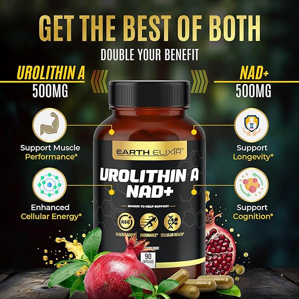 EARTH ELIXIR UROLITHIN A & NAD SUPPLEMENT (90 CAPSULES) 500MG OF UROLITHIN A+ AND NAD SUPPLEMENT ORGANIC – NICOTINAMIDE RIBOSIDE (NAD +) – UROLITHIN A SUPPLEMENT