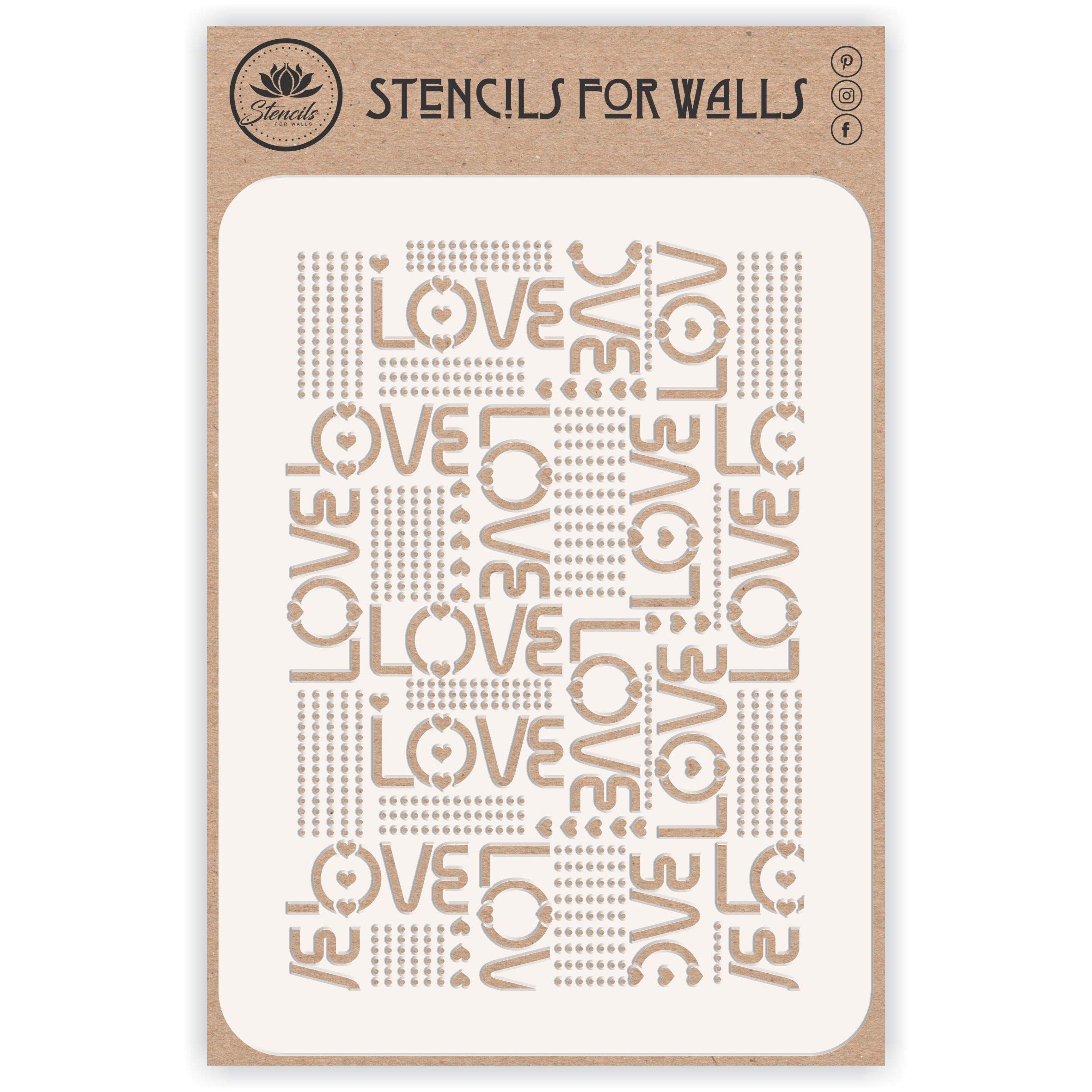 Love Layering Stencil, 11.43 x 16.51 cm - Stencils for Walls Original Love and Dots Stencil Mask use to Add Texture, Design and Accents to Mixed Media Backgrounds