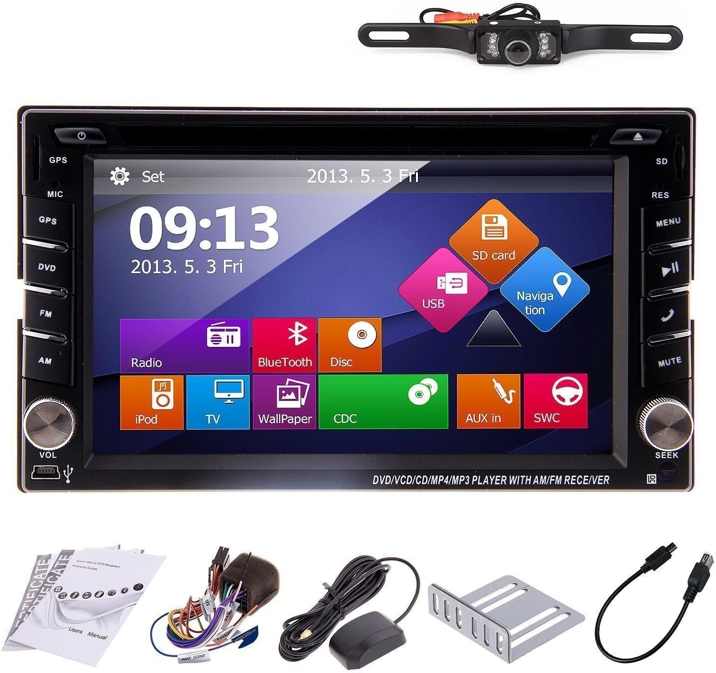 TOCADO GPS Navigation Car Autoradio 2din TouchScreen Car DVD Player AM/FM Radio Bluetooth Map iPod In-dash Car Audio Car Stero + Backup Camera