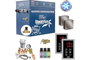 SteamSpa Steam System 12kW Steam Generator with Quickstart Continuous Steam, Dual Touch Pads, Auto Drain, Chroma Light, Aroma Steamheads, Install Kit & Filter in Brushed Nickel EXTS1200BN-A