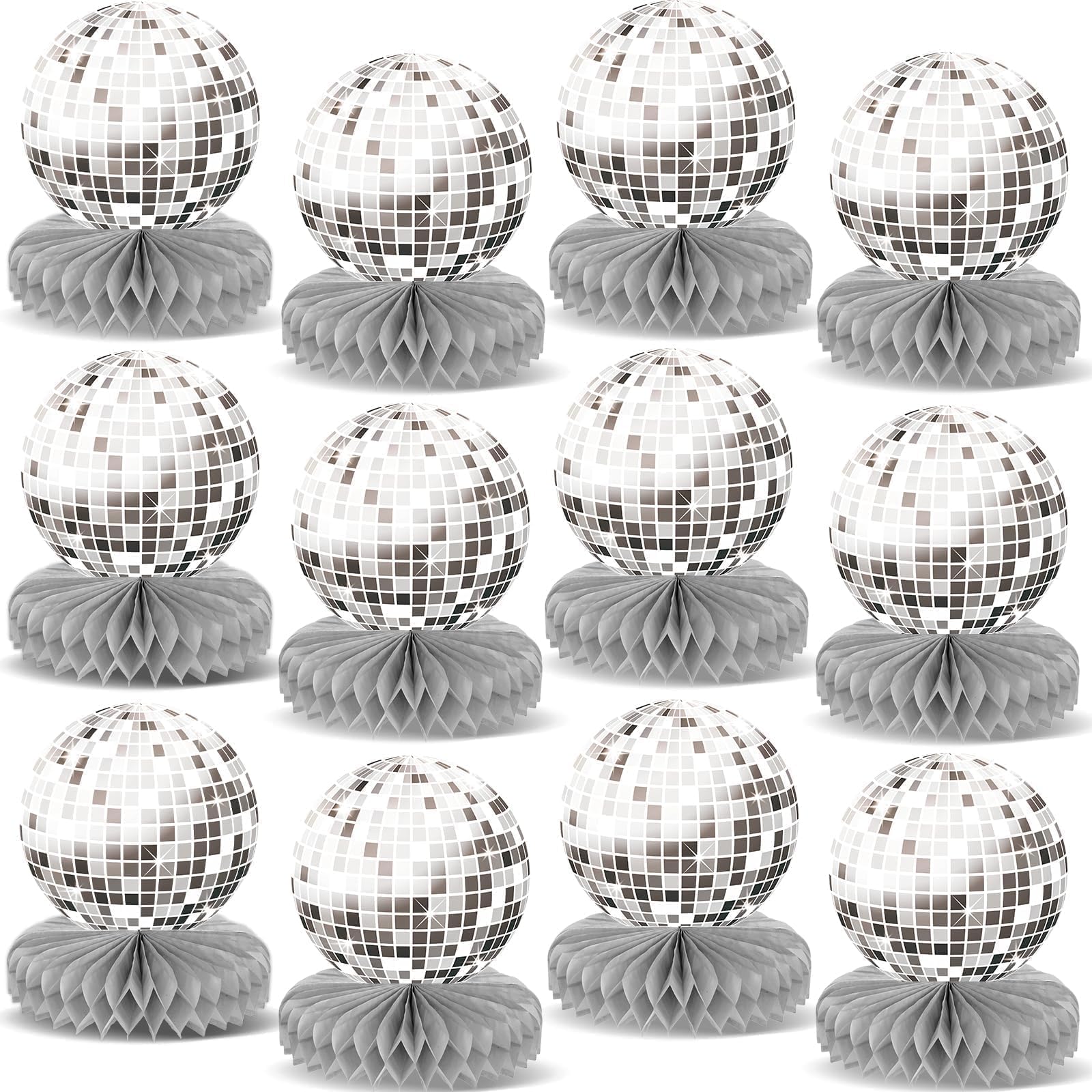 Photo 1 of 12PCS Prom Silver Disco Theme Party Honeycomb Centerpieces 70s Birthday Decorations Disco Table Toppers Discoball Centerpieces for Table Back To 70s 80s Prom 2025 Party Supplies (Not Ball)