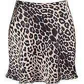Women's Satin Mini Skirt Leopard Print High Waist Elastic Y2k Cute Silk Short Skirts for Women