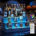 Cubehom LED Lighted Liquor Bottle Display Shelf, 24 Inch Bar Display Shelf, DIY Illuminated Bottle Shelf App & Remote Control, 3 Step Freestanding Holding Bottles Home Bar, Party, Grey JCFA20-1