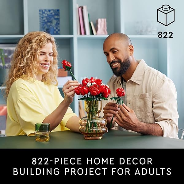 LEGO BOTANICALS BOUQUET OF ROSES ARTIFICIAL FLOWERS – FAKE RED ROSES BUILDING SET FOR ADULTS, AGES 18+ – DIY KIT FOR HOME DECORATION – FLORAL BIRTHDAY GIFT IDEA – 10328