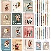 Mooliwe 12 Set/24 Pcs Positive Affirmation Gift Set Gratitude Notebooks with Pens Small Bags Motivational Encouragement Notepads Daily Affirmations Journal for Women Stress Relief Self Care(Plant)