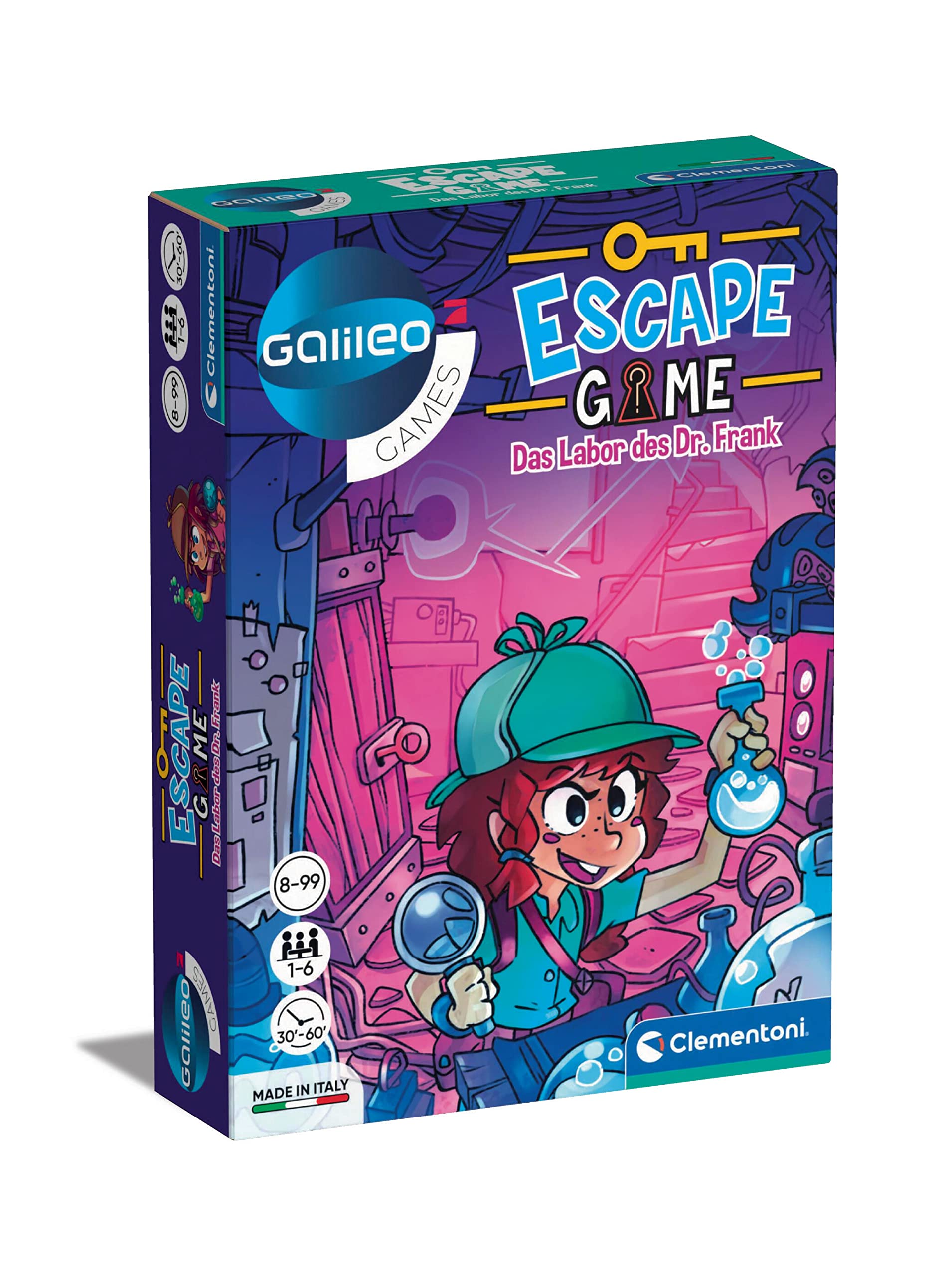 Clementoni Escape Game - The Laboratory of Dr. Frank - Board Game for Puzzle & Puzzles Including Clue Cards and Props - Family Game from 8 Years 59226