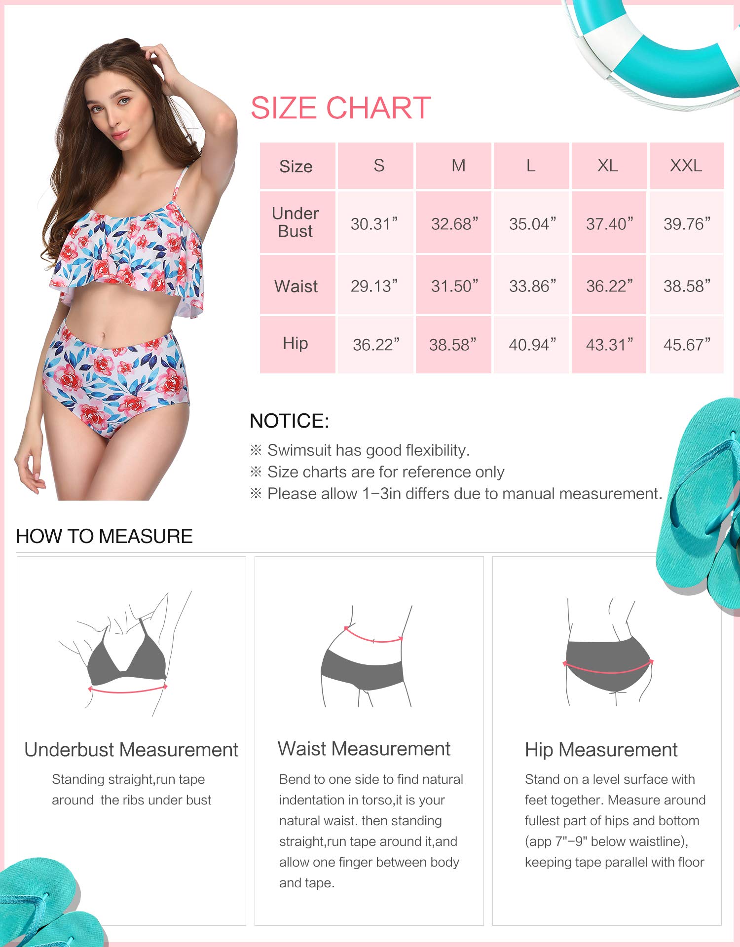 Verano Playa Swimsuits Women Floral Print Tiered Top High Waisted Bottom Two Piece Bikini Set Bathing Suit