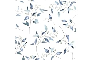 Laatse Blue Leaf Contact Paper 17.5In x 393In Boho Leaf Wallpaper Peel and Stick Self Adhesive Farmhouse Vintage Floral Wall Paper for Bedroom Countertop Drawers Decor