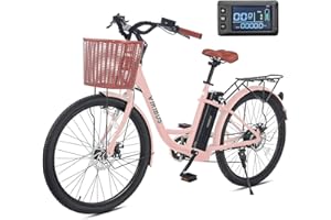 Viribus Electric Bike for Adults, 25 mph City Ebikes for Adults with Basket, 350W/500W Electric Cruiser Commuting Bikes for Women 7 Speed, Adult Electric Bicycle with 36V/48V Battery E Bike