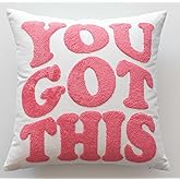 FAVDEC Embroidered You Got This Decorative Pink Throw Pillow Cover, Inspirational 18 Inches x 18 Inches Cover Only