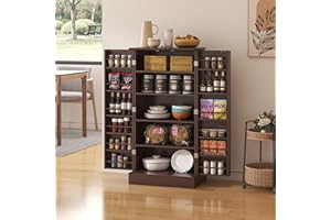 kepptory 47” Pantry Cabinet, Kitchen Pantry Storage Cabinet with Doors & Adjustable Shelves, Brown Freestanding Buffet Cupboards Sideboard for Living Room and Dinning Room, Sturdy and Durable
