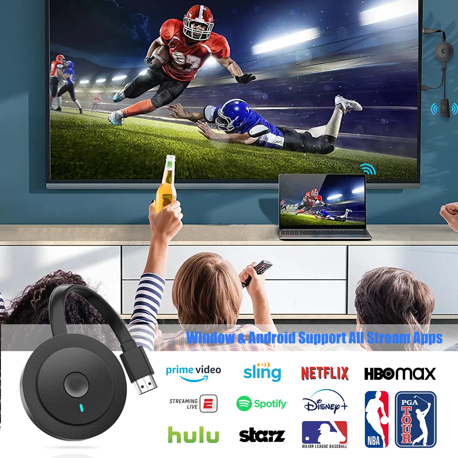Wireless HDMI Display Adapter 4K, Screen Mirroring Display Dongle, Streaming Video & Audio from i-Phone i-Pad Tablet Laptop PC iOS Android Windows to TV Projector Monitor Support Airplay Miracast DLNA