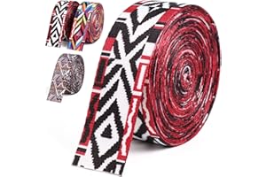 PECMER Nylon Webbing 1.5 Inch Colorful Ethnic Bohemian Webbing for Straps Purse Straps Backpack Straps Luggage-Single-Sided Pattern-38MM-1 1/2" (Red Black)