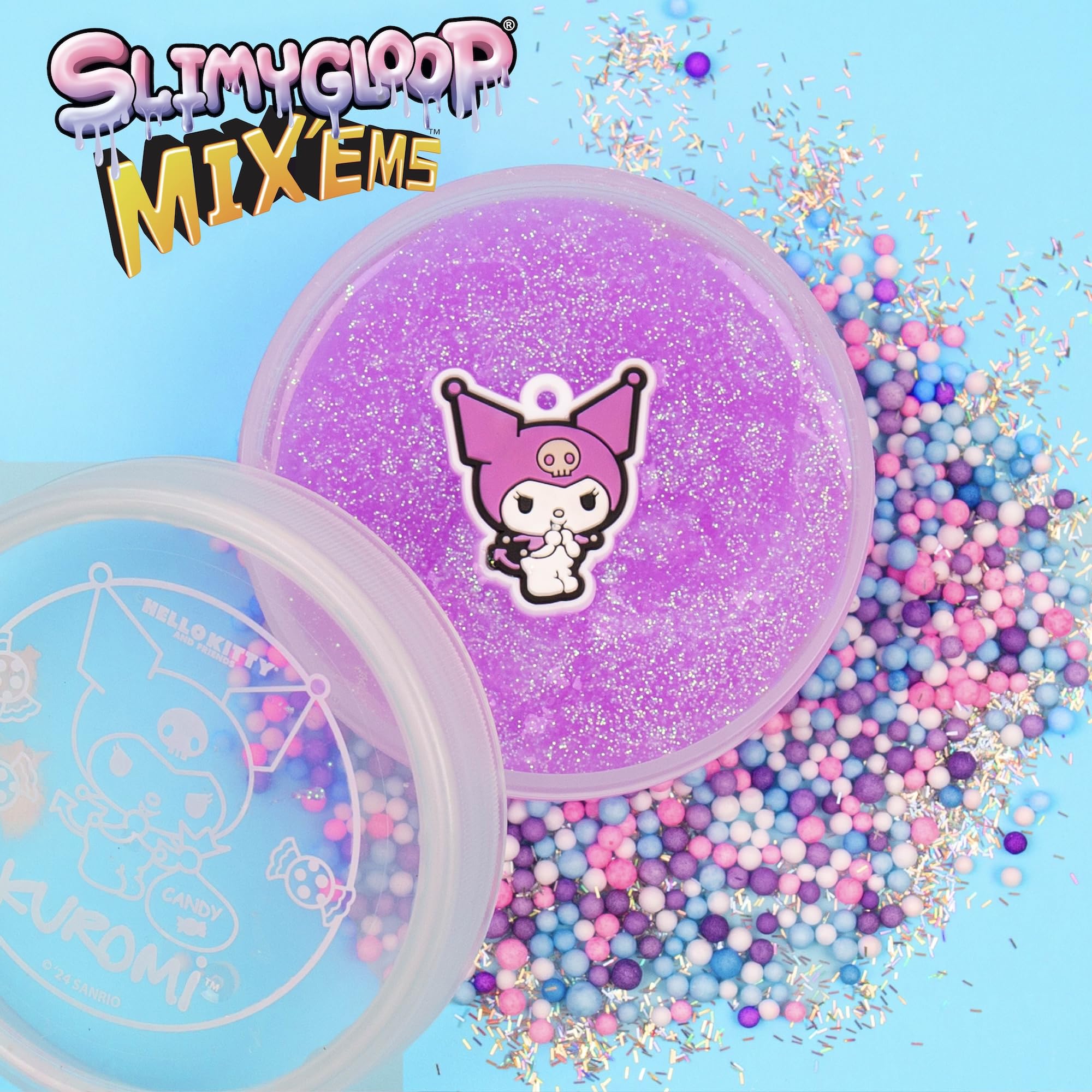 Kuromi SLIMYGLOOP Mix'EMS Slime - Pink Glitter With Collectible Charm, Fun Add-Ins, Hello Kitty - Party Favors for Kids 8-12, Girls Toys Age 6-8, Sanrio Stuff