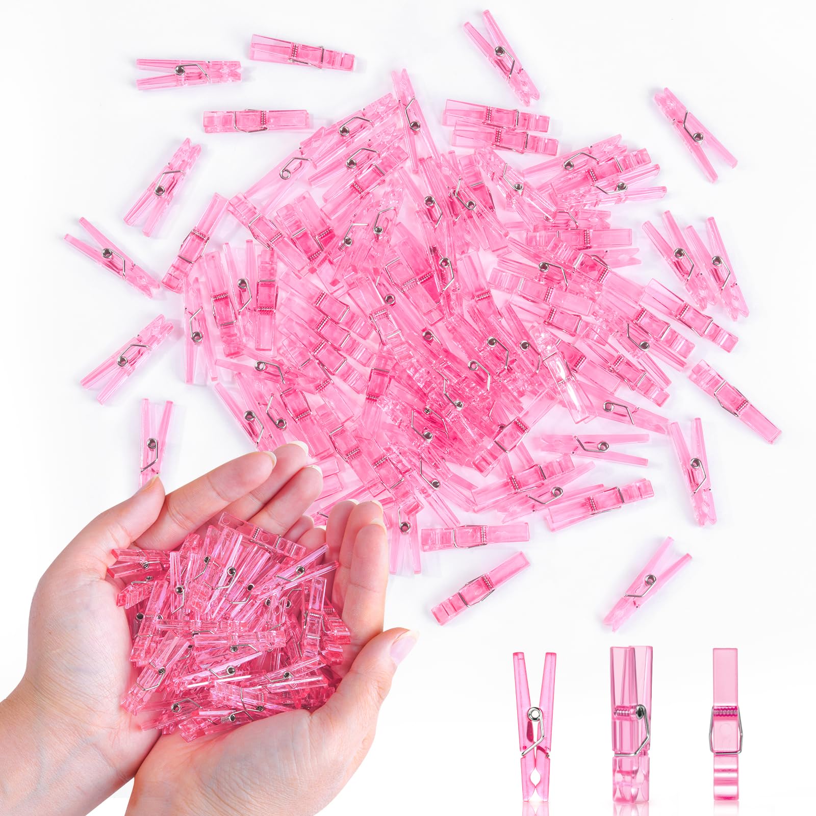 Photo 1 of 100PCS Pink Clothes Pins for Baby Shower Games Girl, Acrylic Clothes Pin Bulk, 1.4 Inch Mini Clothespins for Photos, DIY Crafts, Baby Shower Game Prop, Party Decorations Favors