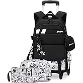 EKUIZAI 3PCS Boys Rolling Backpack for School Kids Wheeled School Bags with Wheels Trolley Roller Backpack for Teen Boys