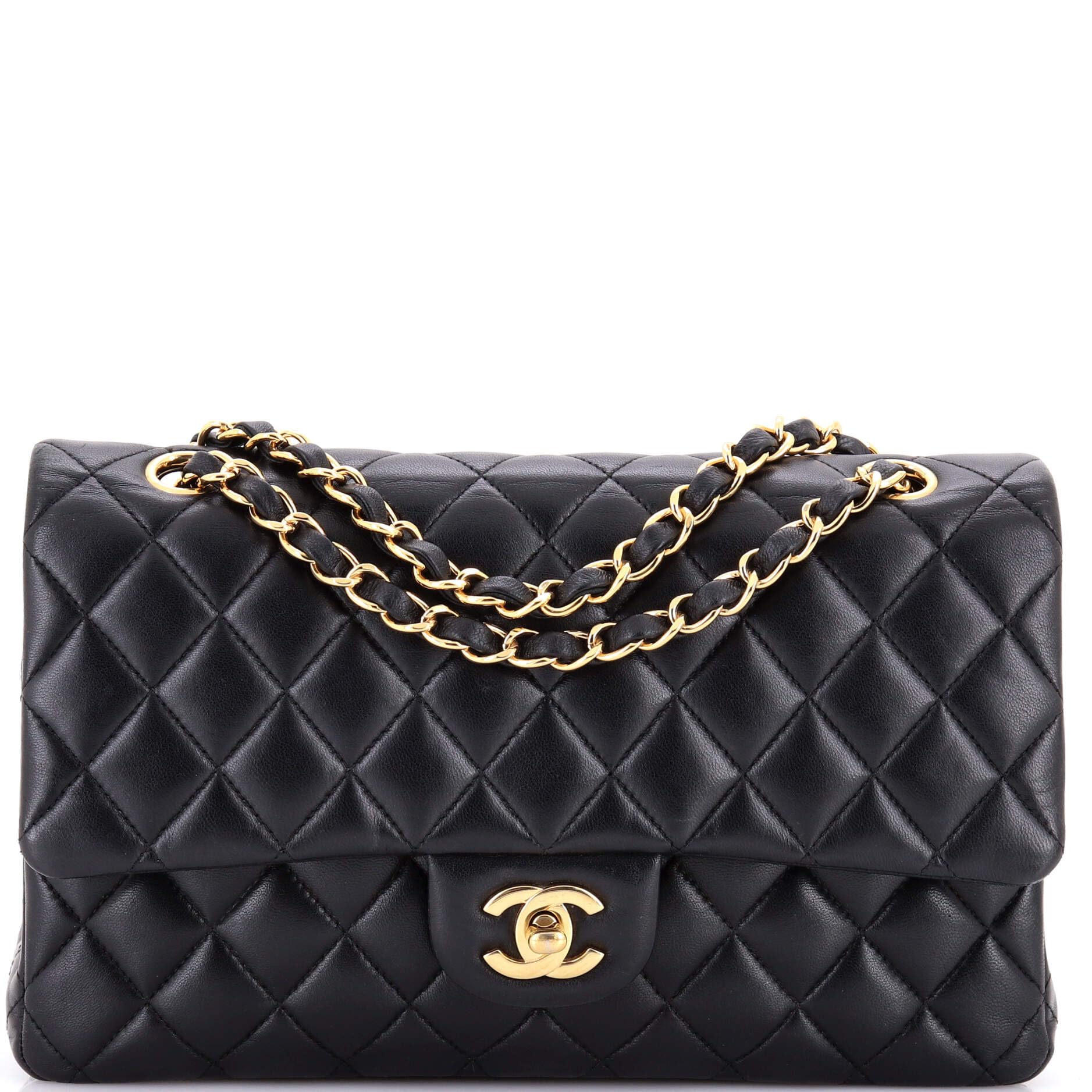 CHANEL Pre-Loved Classic Double Flap Bag Quilted Lambskin Medium, Black