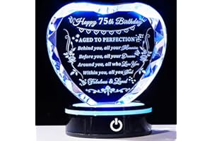 YWHL 75th Birthday Gifts for Women Men Born in 1948, Crystal Heart with Colorful Light Base Happy 75th Birthday Decorations, 