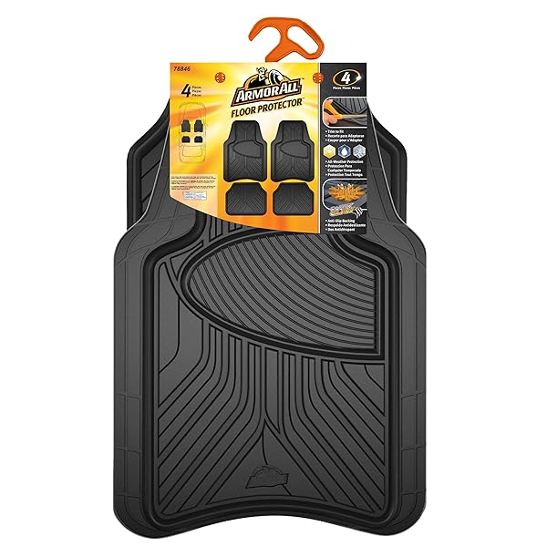 ARMOR ALL 4-PIECE ALL-SEASON FLOOR MATS, CUSTOM FIT CAR MATS, ALL-WEATHER CAR FLOOR MATS, TRIM-TO-FIT AUTOMOTIVE FLOOR MATS FOR CARS, TRUCKS, SUVS, VEHICLE FLOOR LINER – BLACK