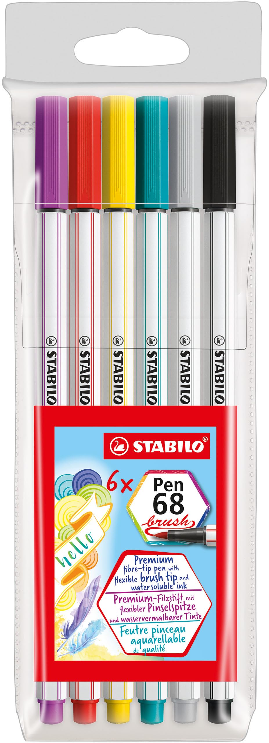 STABILO Premium Fibre-Tip Pen Pen 68 brush - Wallet of 6 - Assorted Colours