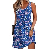 Zeagoo Womens Summer Dress 2026 Loose V Neck Sleeveless Sundresses Swimsuit Coverup with Pockets Floral Tank Dresses