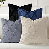 decorUhome Spring Set of 4 Throw Pillow Covers 20x20 Inch, Neutral Decorative Soft Plush Faux Wool Couch Pillow Covers, Farmhouse Pillow Cases for Living Room Bed Sofa (Blue/Grey)