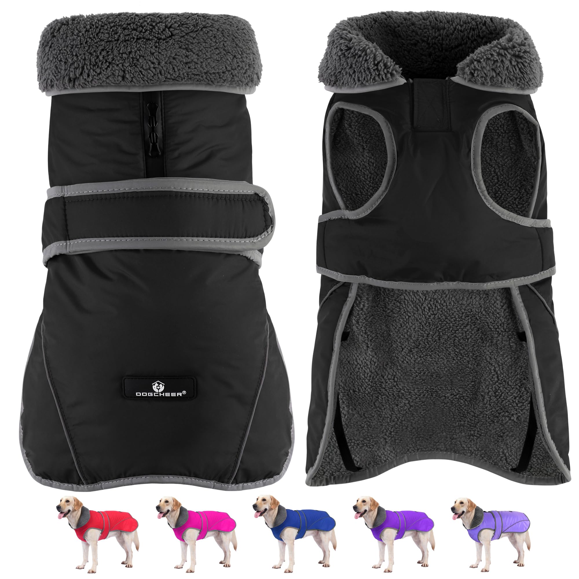 Dogcheer Dog Winter Jacket,Fleece Collar Cold Weather Clothes with Thick Padded, Reflective Sweater Waterproof Windproof Pet Warm Vest for Small Medium Large Dogs, XL(Chest Girth 26.8-34.6,Back 20.5) Image