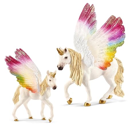 Schleich Bayala Geflügeltes Regenbogeneinhorn und Fohlen 70576 70577 Spielfiguren Set
