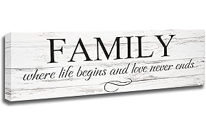ECORISE Family Wall Decor Home Sign - Family Signs for Home Decor, Living Room Wood Framed Art Canvas Decorative Signs, Large Wooden Rustic Decorations, Kitchen Farmhouse Love Quotes Decoration