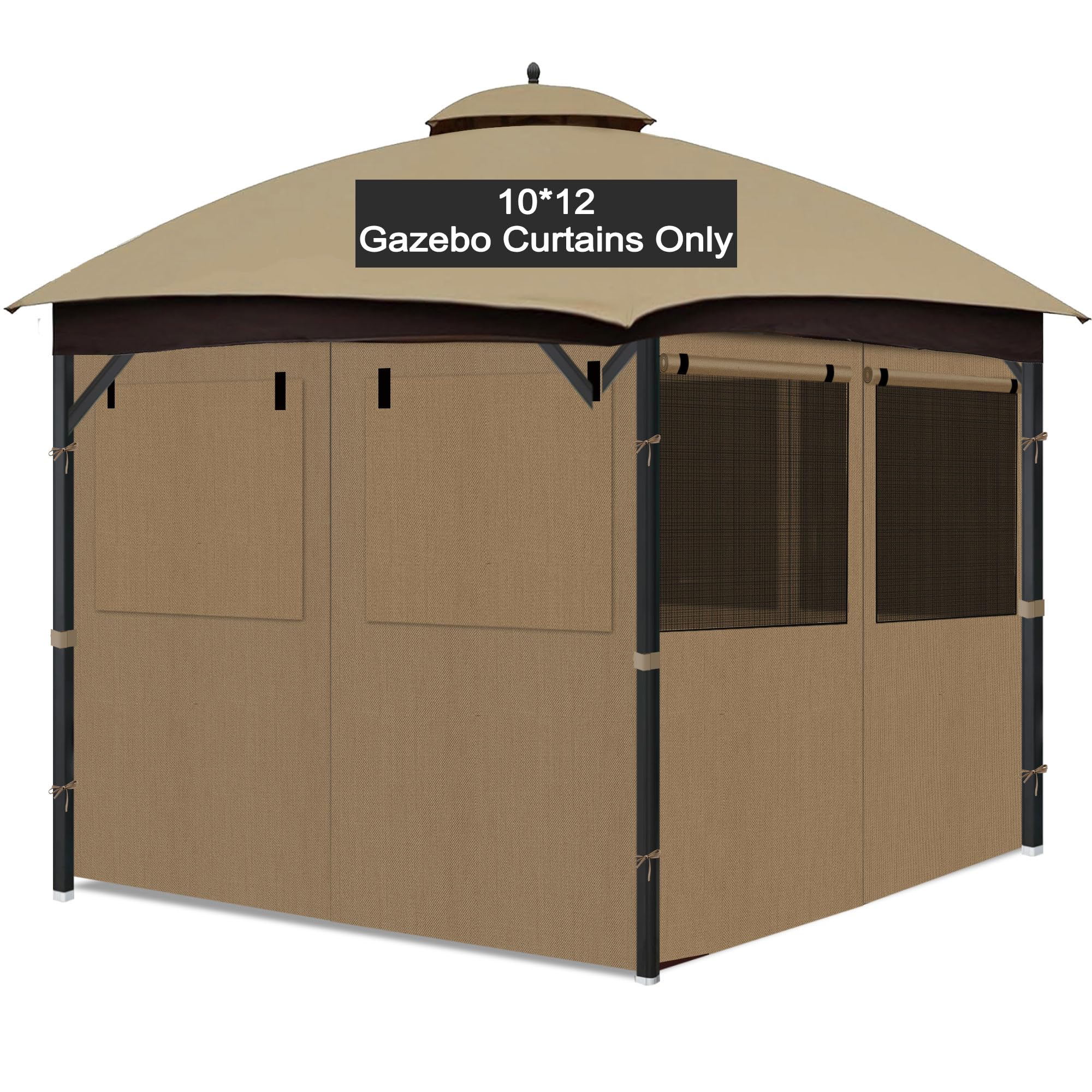 Photo 1 of Gazebo Privacy Curtain 10'x12', Replacement Curtains with Mosquito Net Windows, 4-Panels Side Wall, Zippers, Waterproof Outdoor Curtains for Patio, Canopy, Garden and Backyard, Khaki (Curtain Only)