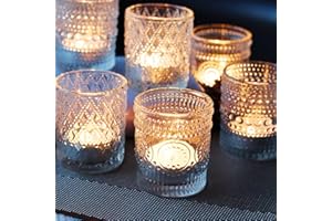 SHMILMH Clear Votive Candle Holders, 3 Patterns 24 pcs Glass Tealight Candle Holders for Christmas Wedding Table Centerpiece Birthday Party