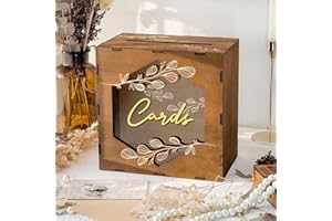 AerWo Wooden Wedding Card Box with Acrylic Window, Brown Gift Card Box for Wedding Decorations, Money Honeymoon Fund Boxes fo