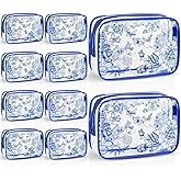 SilTriangle Set of 10 Clear Floral Cosmetic Bags PVC Makeup Bags Waterproof Travel Organizer Toiletry Pouches for Wedding Birthday Baby Shower Party Ideal Gift for Women Nurse Bridesmaid(Blue)