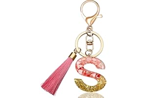 JINGUAZI Backpack Keychains gifts for Women Initial Letter Keychain for Cute Car key White Pink Tassel Bling crystal shiny