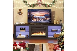 Bestier Fireplace TV Stand for TVs Up to 75",Gaming Entertainment Center with 18" Electric Fireplace, Adjustable Shelves,LED TV Console with Modern Design for Living Room,Black Marble