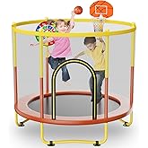 6FT Indoor Trampoline for Kids Ages 1-8, 72" Mini Toddler Indoor & Outdoor Trampoline with Safety Enclosure Net, Basketball Hoop & Dart Board, Birthday Gifts for Boys & Girls, Baby Toddler