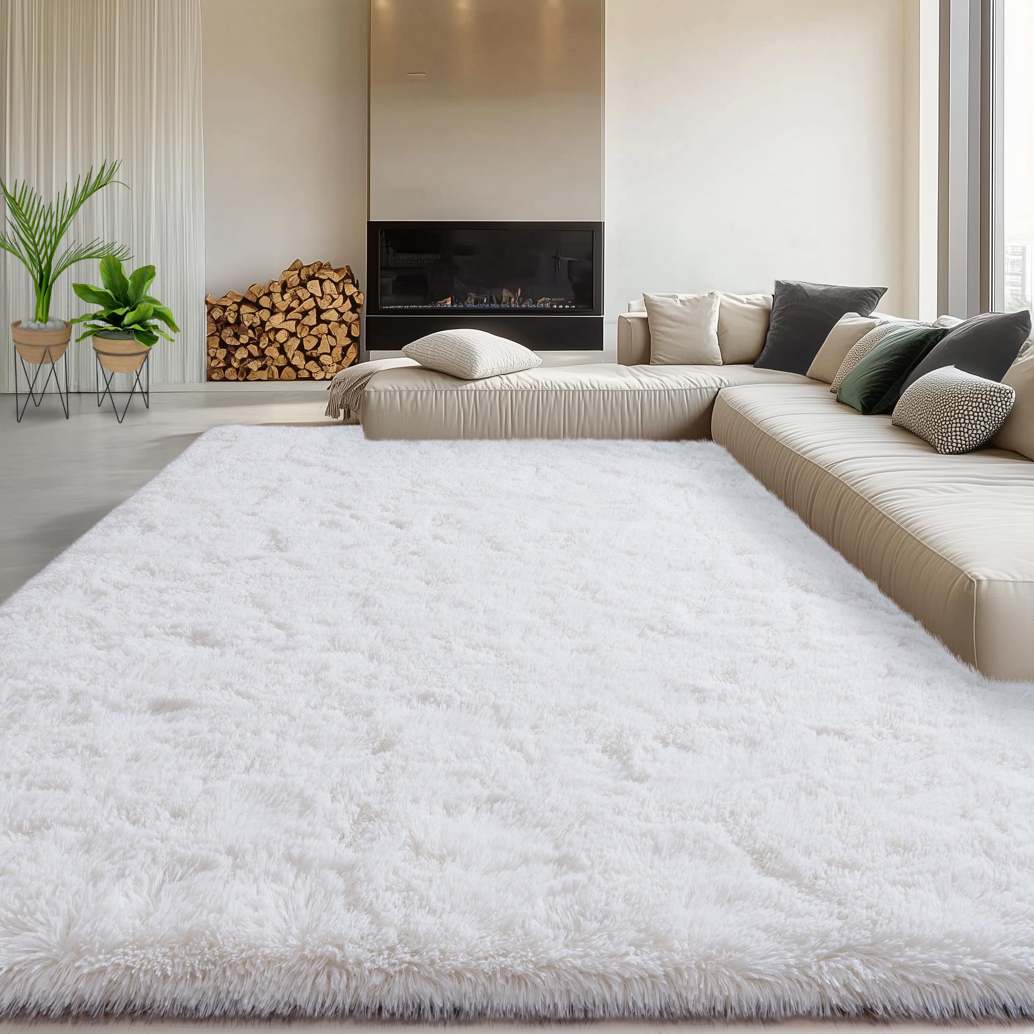 Photo 1 of 9x12 Large White Fluffy Area Rugs for Living Room, Soft Big Plush Shag Rug for Bedroom, Cozy Fuzzy Shaggy Rugs for Nursery Kids Girls Boys Room, Dorm, Home Decor, Non-Slip Modern Indoor Floor Carpet