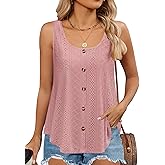 Cakrisyal Womens Summer Eyelet Sleeveless Scoop Neck Loose Casual Tank Tops