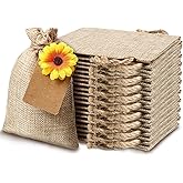 Shappy 20 Set Burlap Gift Bags with Drawstring 4x6 Inches Small Party Favor Gift Bags with Fake Sunflower Decorations and Present Tags Brown Linen Sacks Pouches for Birthday Christmas Party Favor