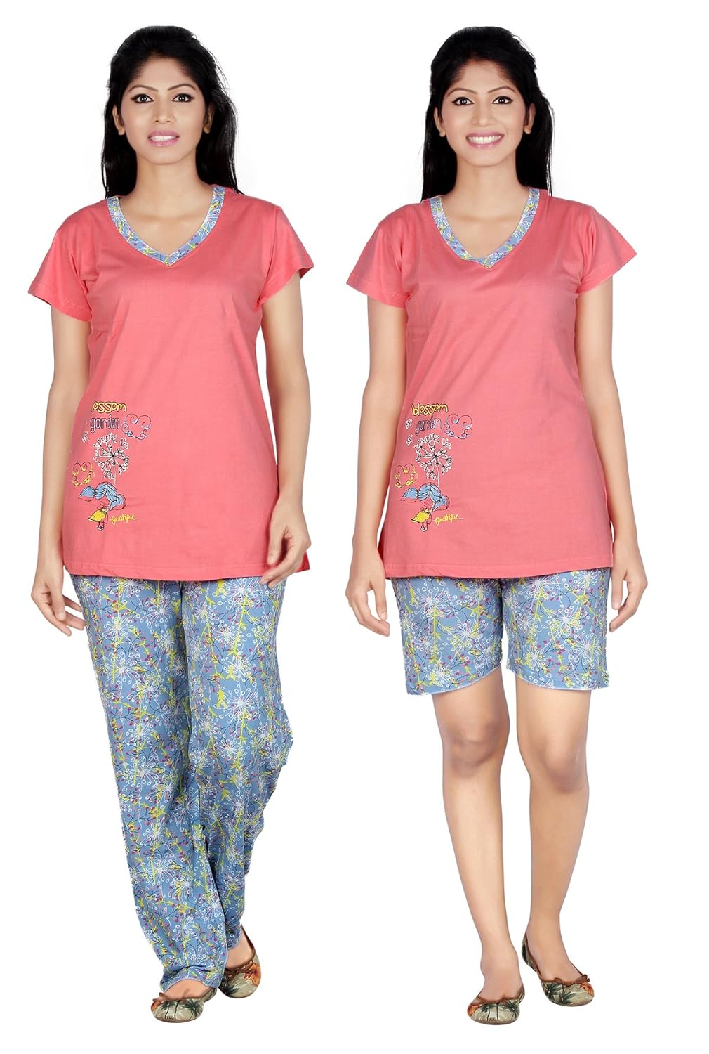 carrel cotton hosiery fabric women printed top,pyjama & short set(agspl-3447)