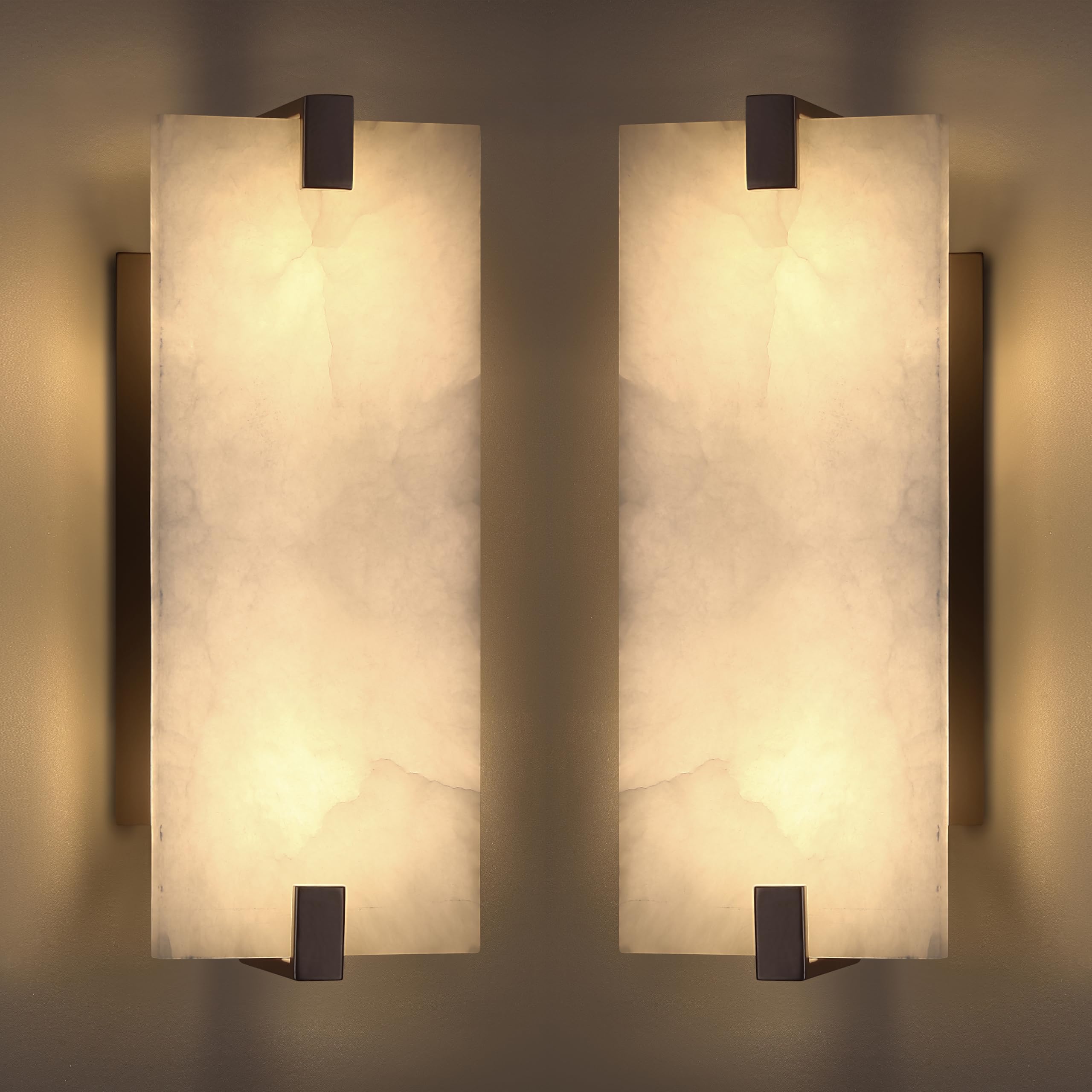 Photo 1 of Dolaimy House 2 Pack 2 Light 12.7" Oval Natural Oval Alabaster Bathroom Wall Sconce Modern Concise Style Wall Light Fixture,Oil Rubbed Bronze Finish for Bedroom Hallway Bedside Living Room