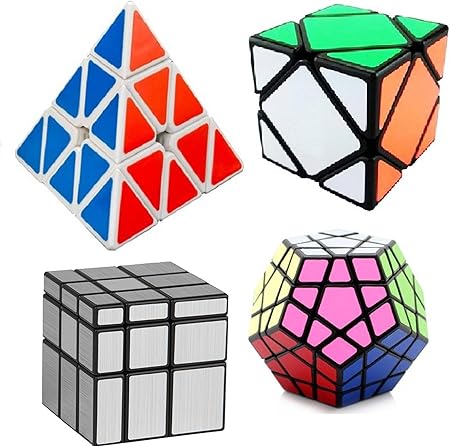 Mayatras Shengshou 3x3 Silver Mirror Cube, Megaminx Black/White Speed, Pyraminx Triangle Pyramid Magic Cube Puzzle, (Multicolour) - Set of 4