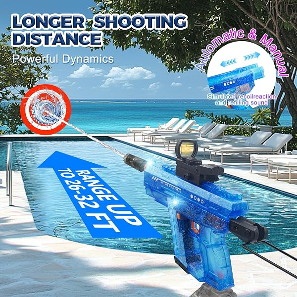UPGRADED ELECTRIC WATER GUN FOR ADULTS KIDS 26-32FT LONG RANGE SQUIRT GUN AUTO-REFILL 800ML HIGH CAPACITY WATER GUNS TOYS WITH LED LIGHT, POOL BEACH OUTDOOR SUMMER GIFT TOYS FOR KIDS AGES 6-12 (BLACK)