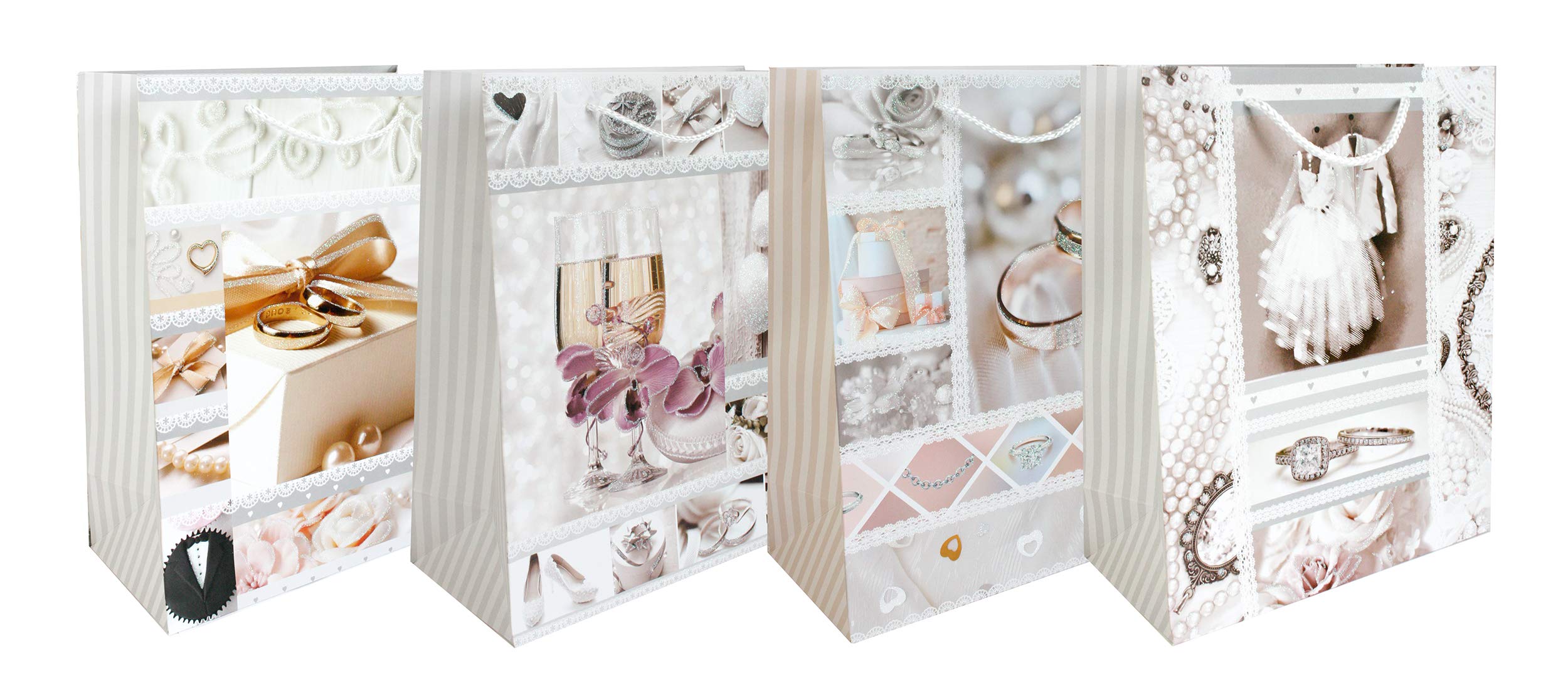 Emartbuy Luxury Gift Bag Strong Laminated Paper Mixed Colours (Set of 12 - Weddings)